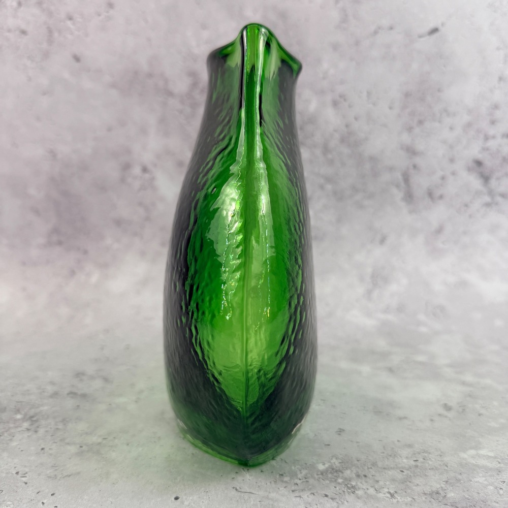 Mid Century Green Glass Pillow Vase Large Textured Hand Blown MCM - Picture 5 of 8
